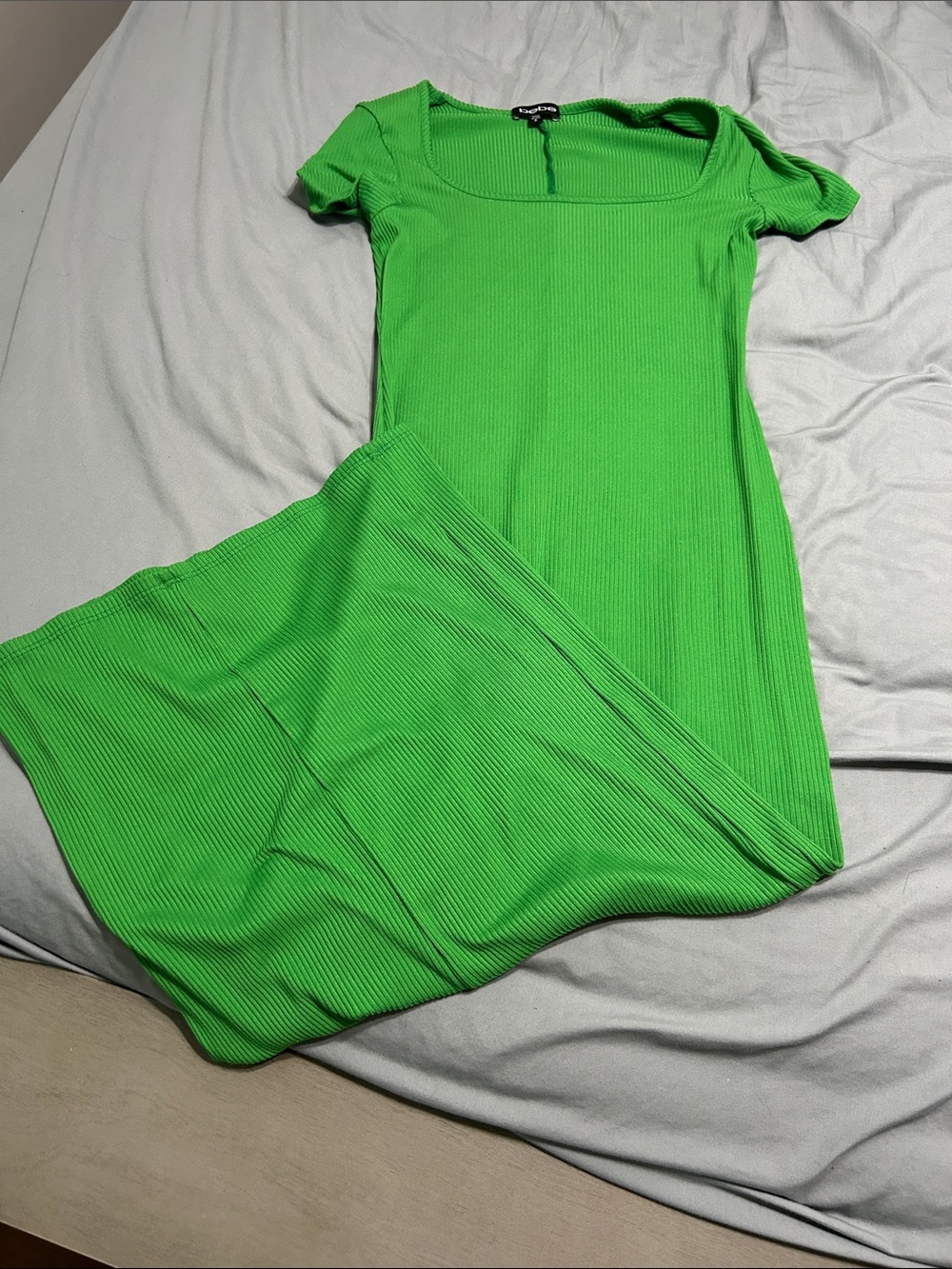 bebe Neon Green Ribbed Maxi Dress